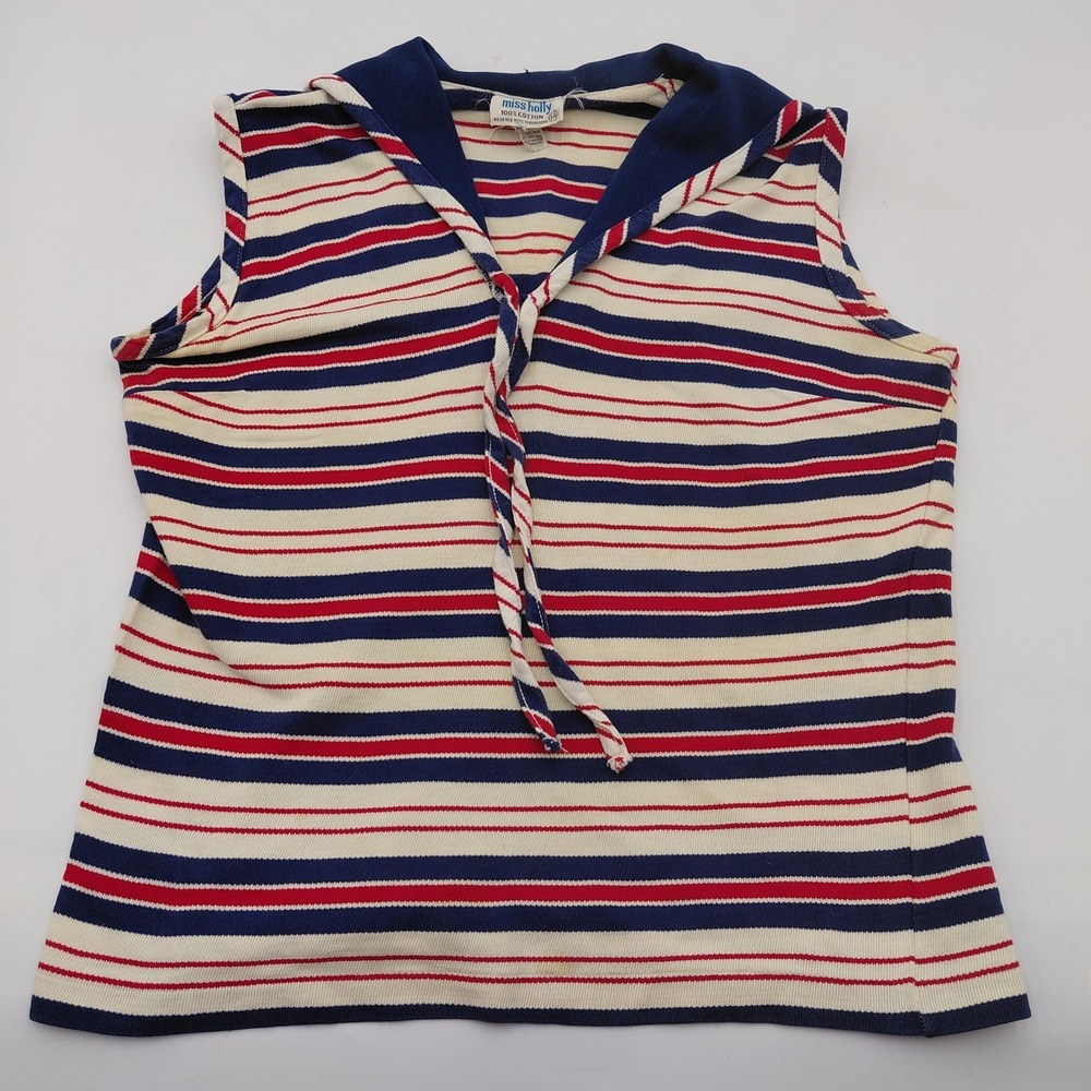 True Vtg Miss Holly Top Tank Shirt Striped Tie Nautical Pin Up Rockabilly 14